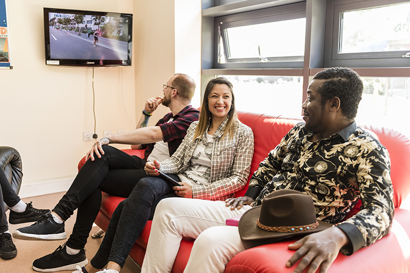 Students in Wrexham village living area